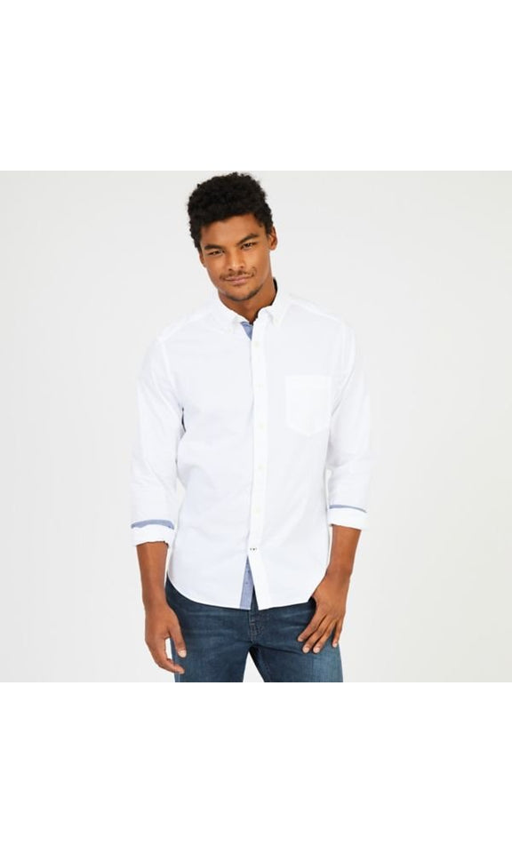 Nautica - Camisa de Manga Larga para Hombre, Ajuste clásico, elástica, Manga Larga