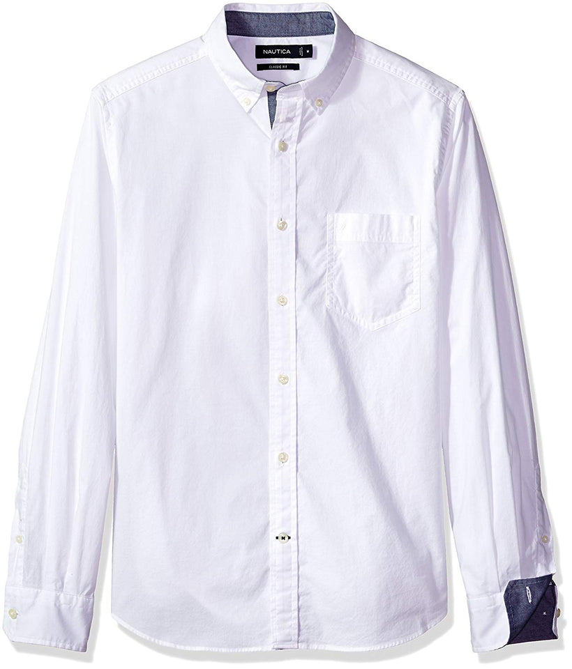 Nautica - Camisa de Manga Larga para Hombre, Ajuste clásico, elástica, Manga Larga